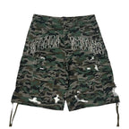 Bottega Desires Camo Cargo Distressed Shorts