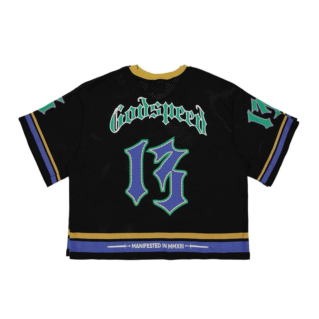 Godspeed First Down Jersey Tee Black Yellow Blue Boxy